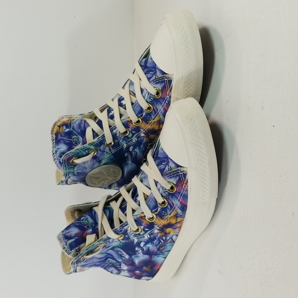 Converse Chuck Taylor All Star Floral Blue Purple Hi Top Sneakers 7 - Picture 3 of 13